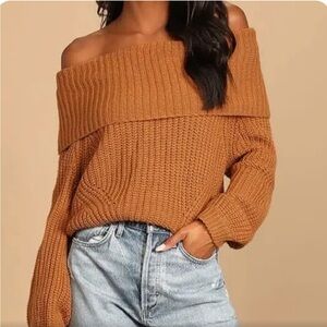 Lulus Off Shoulder Chunky Knit sweater  Size XL Long Sleeves Mustard Yellow